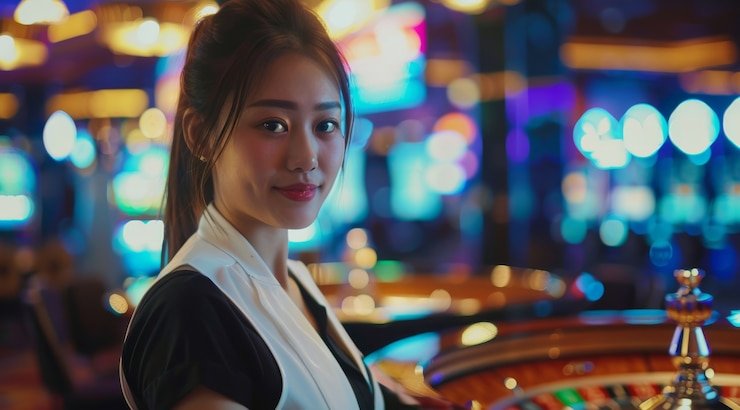 Tampilan meja French Roulette dealer langsung di garudatoto login dengan tata letak 37 kantong